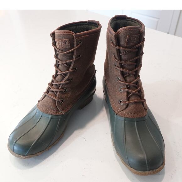 Men Sperry Brewster Waterproof /lace up ankle Rain Boot Olive/Brown - Picture 3 of 16